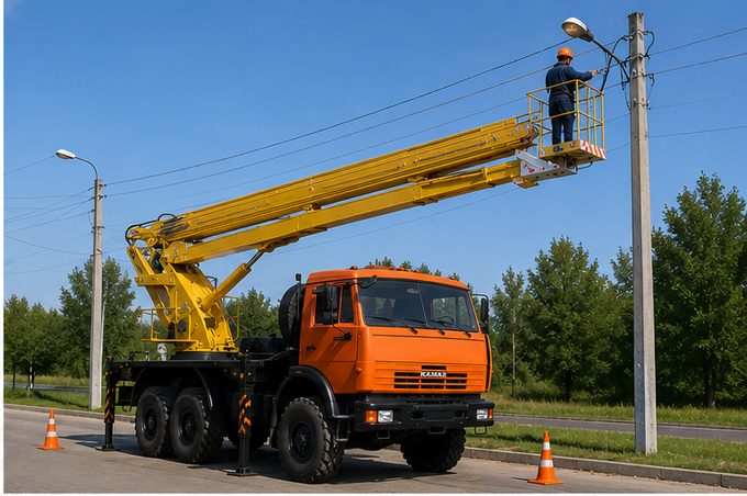 Кровельные работы автовышкой в Мяделе